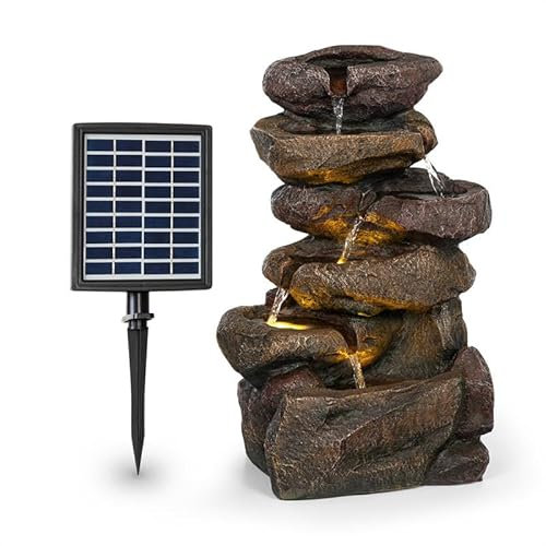 Blumfeldt Savona - Fuente Solar, Energía Solar, 2,8 Vatios, Batería de Iones de Litio, 5 h de Funcionamiento, LED, Poliresina, Circuito Cerrado, Resistente a heladas, Aspecto Piedra, Marrón Oscuro