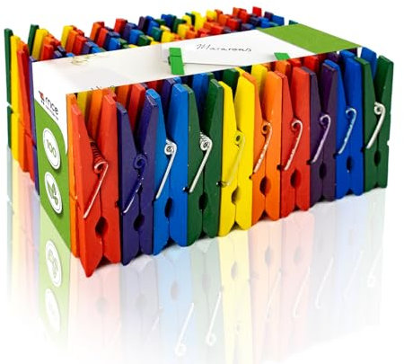 MCE-Commerce Mollette in Legno di Betulla, Colori Assortiti, 45 mm, 100 Pezzi, Multicolore