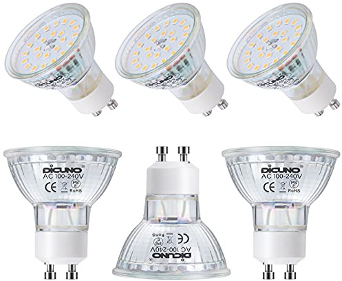 DiCUNO GU10 LED Light Bulbs, 6W 60W Halogen Replacement, Warm White 2700K, 700lm, Full Glass Cover 120 Degree Beam Angle, 120V, MR16 GU10 LED Non-dimmable, Spotlight Track Lighting, 6-Pack