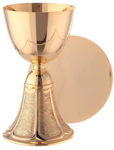 Holyart Gold plated brass Chalice and Paten with bell-shaped base 7 in