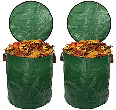 2X 120L Gartenabfallbeutel mit Deckel und Griff, Gartensack Laub Abfallbeutel Wasserdichter Wiederverwendbarer Gartenbeutel für Gartenabfälle, Gartenarbeit