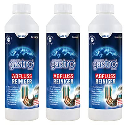 Schilling's gastro global Extra starker Abflussreiniger - Entfernt Verstopfungen effektiv und schnell - Rohreiniger für eine problemlose Abflussreinigung - Garantiert rohrfrei (3 x 500ml)