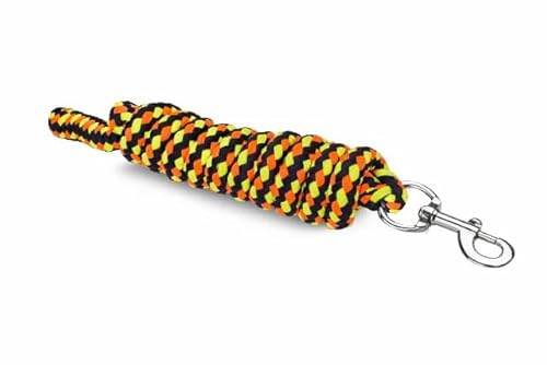 Start Führstrick Pferd 2 m – Stabiler Anbindestrick mit Panikhaken oder Karabiner, weiches Polyestergeflecht, farbig & stylisch (Schwarz/Neonorange/Neongelb, Karabinerhaken)
