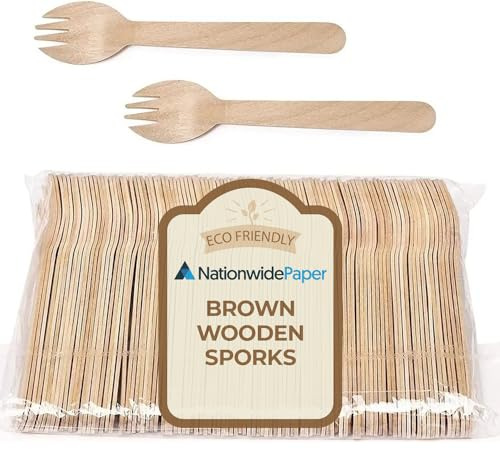 Nationwide Paper 100 Stück Einweg-Göffel aus Holz, plastikfrei, ideal für Hochzeit, Picknick, Party, Büro, umweltfreundlich