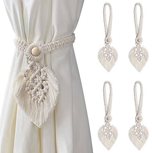 BOZILY 4 Stück Boho Vorhang Raffhalter, Gardinenhalter Raffhalter,Vorhang Seil Schnallen, Vorhang Halter Schnallen Vorhang Binder zur Dekoration von Wohnzimmer, Büro und Schlafzimmer