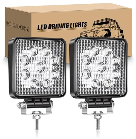RIGIDON 2 x Led Scheinwerfer Quadrat, 4 Zoll 10 cm 27W Flood Offroad Lights | 12V 24V 6000K Weiß Zusatzscheinwerfer Wasserdicht für Auto Offroad Traktor SUV ATV KFZ LKW 4x4 Fahrzeuge Rückfahrscheinwerfer
