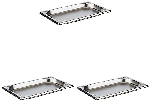 APS 81400 GN 1/4 Behälter, rostfreier Gastronormbehälter Edelstahl, Abmessungen 264 x 162 mm/Höhe 20 mm/Volumen 0,5 Liter, Edelstahlfarben (Packung mit 3)