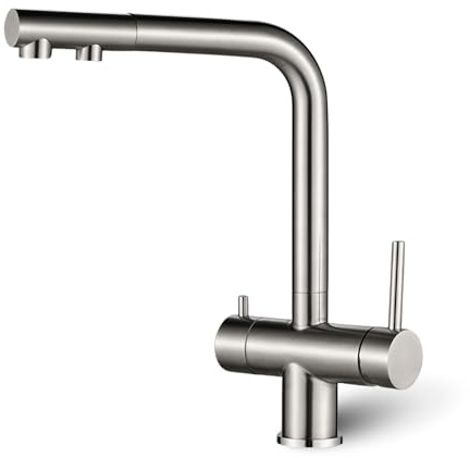 AORA® | NORA 3-Wege-Wasserhahn aus massivem Edelstahl mit ausziehbarer | Spültischarmatur für Wasserfilter, Osmoseanlagen | Wasserfilter Wasserhahn | Küchenarmatur für Osmoseanlagen | Farbe: Edelstahl