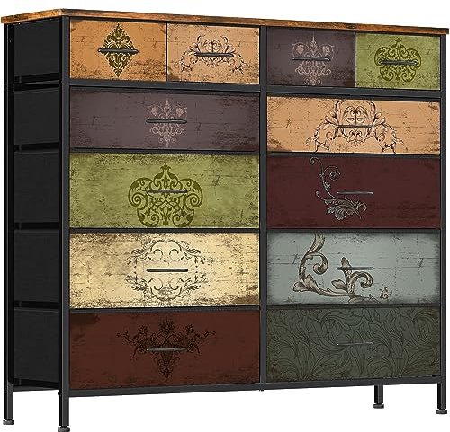VASICAR Dresser for Bedroom with 12 Drawers, Tall Fabric Drawer Dresser, Chest of Drawers for Closet, Nursery, Bedside, Living Room, Entryway, Hallway (Pattern)