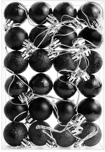 24 Pieces 30 mm Christmas Balls Decoration Xmas Tree Baubles Mini Hanging Ball for Halloween Christmas Holiday Party Ornaments, Black