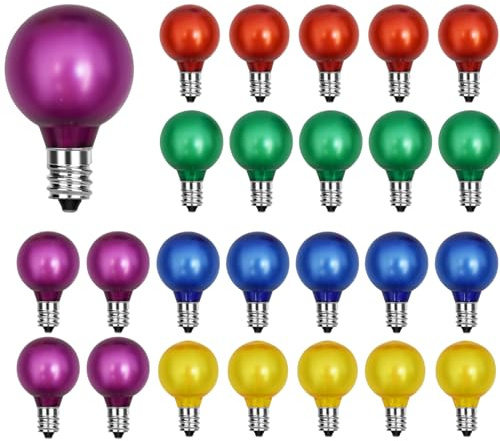 Oviejo 25 Pack G40 LED String Light Bulbs, 0.6W Multicolor Frosted Replacement Bulbs for Holiday Decoration, E12 Screw Base, Vintage Edison Bulbs for Patio Garden
