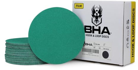 BHA Confezione da 50 dischi abrasivi con pellicola verde da 15,2 cm, senza foro, resistenti al carico, impermeabili, a bassa polvere e di lunga durata, abrasivi in ossido di alluminio di alta qualità,