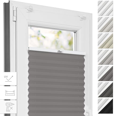 Estika Thermo Plissee ohne Bohren - 115 x 150 cm - Farbe: Grau - Fensterrollos für innen, Plissee Verdunklung, Plissee Blickdicht, Rollos für Fenster ohne Bohren
