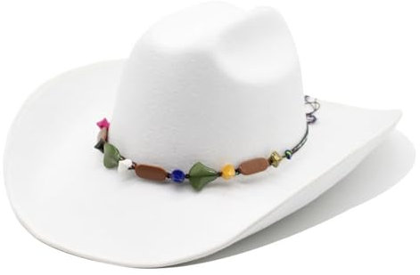 Fengyan Hüte Herbst und Winter Big Brim Wollhut Western Cowboyhut Herren und Damen Nationalstil Filzhut, weiß, 6 7/8 / 7 1/4