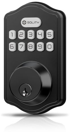 Solity AT1 Smart Lock for Airbnb & Rentals – Wi-Fi/Bluetooth Enabled Keypad Lock with Auto Lock, 100 Guest Codes, Easy Install, Matte Black