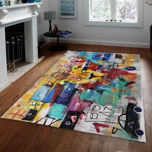 HOBBOY Abstrakte Tiere Teppich Graffiti Bereich Teppiche Löwenmuster Gaming Teppich für Jungen Wohnzimmer Spielzimmer Schlafzimmer Indoor Boden Teppich Matte 180 x 210 cm