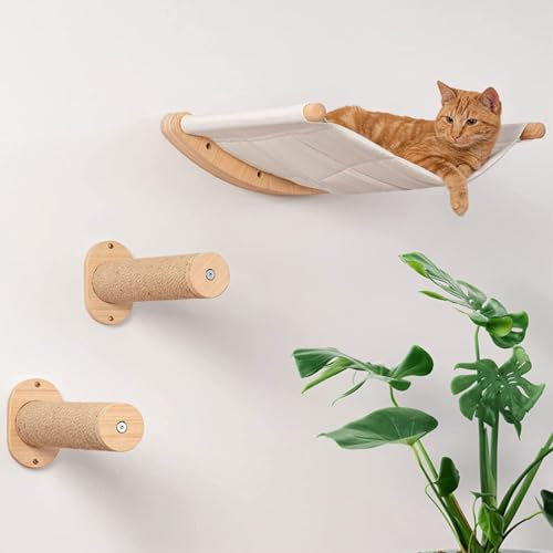 Indoor Cat Wall Furniture and Shelves, Wall Mounted Cat Tree - Set Includes 1 Hammock, 2 Steps, Cat Wall Bed - Cat Shelves and Perches - Climbing for Cats