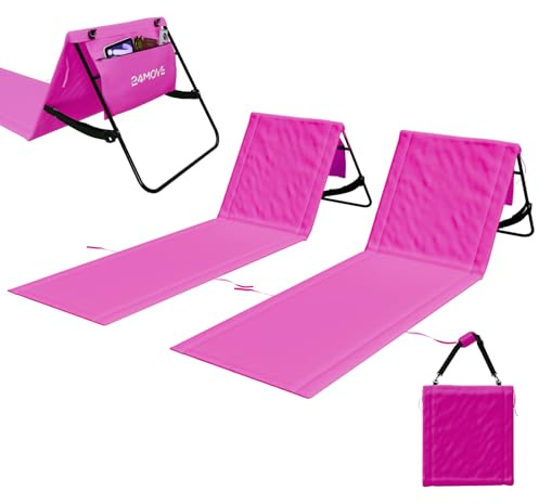 24MOVE Strandmatten Natal 2er Set mit Rückenlehne, rosa, 180 x 54 cm | 2 klappbare Strandliegen mit verstellbarer Rückenlehne, je 120 x 54 cm Liegefläche, Tragegurt und Reißverschlusstasche