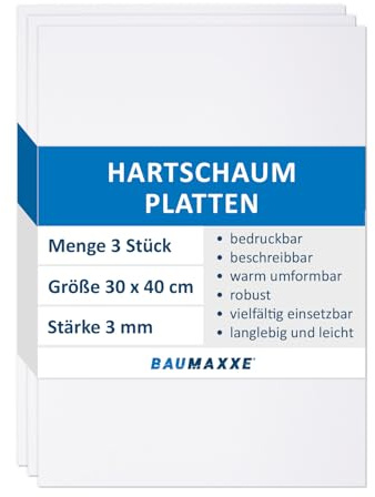 Baumaxxe Plaques PVC Mousse Rigide 30x40 cm 3 mm Blanches - az157 | Lot 3 plaques avec film protecteur pour découpe plastique, usage intérieur et extérieur.