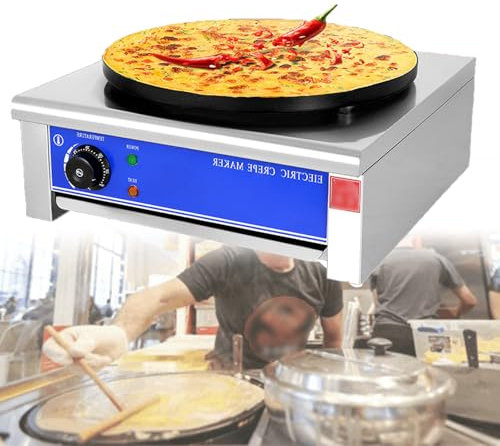 Mcamgiczin Electricit Crepera Redonda Máquina para Hacer Crepes con Antiadherente, Base de Cocción de Acero Inoxidable con Temperatura Ajustable, Máquina para Blintzes, Panqueques, Huevos, Tortillas