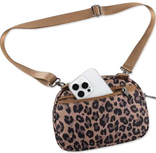 MAXTOP Kleine Crossbody Bag Damen Herren Umhängetasche Damen Handy Gürteltasche Geldbörse Fanny Pack mit verstellbarem Gurt für Reisen Casual Festival Geschenke Leopard Braun