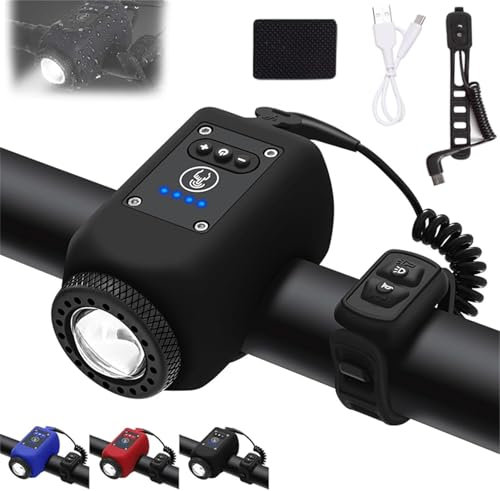 Henaceforth, campanello elettronico per mountain bike, torcia elettrica notturna, impermeabile, allarme 110 db, altoparlante ricaricabile tramite USB, clacson per bici per adulti, colore nero
