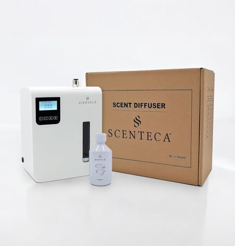 SCENTECA Difusor eléctrico de aceites esenciales Modelo AD-P3, con fragancia de Té Blanco y Flores de Primavera incluida, nebulización en frío, cobertura de hasta 100 m², para casa y oficina (100 ML)