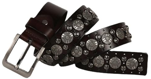 Nitarbälte, läderbälte med nitar för män, punkrocknitarbälten för jeans, gotiska bältestillbehör för casual jeans klänningbyxor, 38 mm breda(Brown,110cm/waist:36~38)