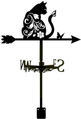 SUPERDANT Flower Cat and Butterfly Weather Vane Patterned Cat Weathervane Metal Wind Vanes Animal Theme Weather Vane Weathervane Garden Ornament for Farmhouse Garden Outdoor Yard Roof Shed Decoration