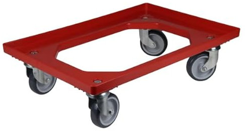 BADfabrik24 Transportroller Kunststoff 60x40 cm – 4 Leichtlauf-Lenkrollen, ideal für Kisten & Euroboxen, Traglast 250 kg, Transporthilfe (Rot, 1 Stück)