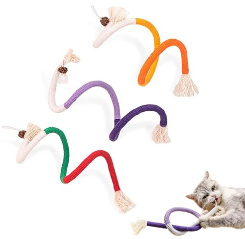 JAONLD 3 Stücke Cat Rope Toys & Sisal Scratcher, interaktiv für Zahnpflege, Appetitboost, Angst- und Stresslinderung