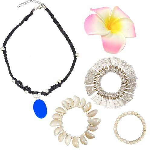 WKxinxuan Halskette Zubehör Stirnband, 5 Stück Prinzessin Halskette Zubehör Stirnband Muschel Fußkettchen, Weißes Muschel-Fußkettchen Armband Haarnadel