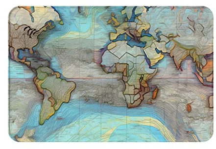 chenfandi Felpudo de bienvenida con diseño de mapa del mundo, 40 x 60 cm, antideslizante, para uso en exteriores e interiores.