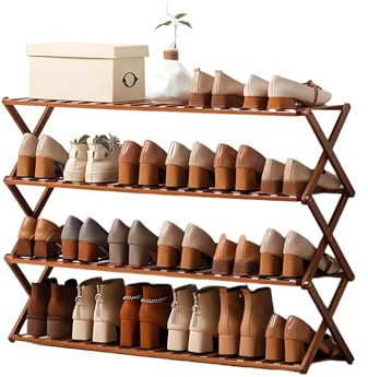 Zapatero plegable de bambú para espacios pequeños, pasillos y apartamentos, 4 capas, color nogal, 100 cm