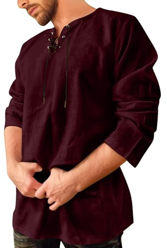Bauzuoyo Chemise Homme de Style Médiéval - Tunique en Lin à Manches Longues - Rétro avec Lacets - Style Pirate Gothique Steampunk - Rétro Viking - Décontracté pour l'été - Chemise de Pêcheur - Coupe