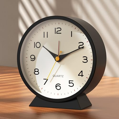 AYRELY® Réveil Matin analogique 4,5 – Réveil rétro en métal, Silencieux sans tic-tac, à Pile avec lumière Nocturne, pour Chambre, Bureau ou Table de Chevet (Noir)