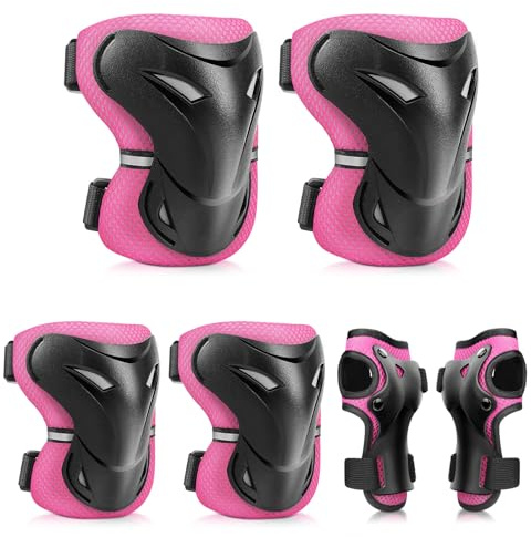 YOOXARMOR Protection Roller Enfant Fille,D'équipement de Protection 3-6-13 Enfants 6 en 1 Réglable Genouillères Coudières, Protège-Poignets pour BMX,Skateboard Scooter Inline Skate