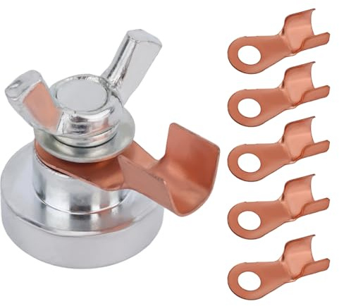 Fukaisu 2pcs Welding Magnetic Grounding Clamp, Strong Magnetism Welding Support Clamp Tool with Metal Terminal Replacements Large Suction Weld Accessories for Stable Conductivity