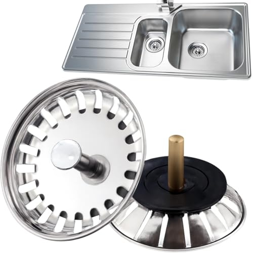 2 Pcs Stainless Steel Kitchen Sink Bowl Strainer and Plug, 78mm Sink Plug, Food Catcher and Hair Collector for Daily Kitchen Cleaning, Universal Fit For Sinks- Prevent Clogs, Bad Smells
