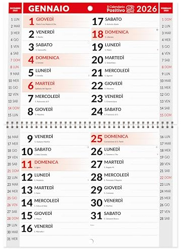 Calendario 2026 da Muro tipo Olandese | In Carta Ecosostenibile NON Patinata - Ideale per segnare Appuntamenti ed Impegni | Dimensioni 30x42 | Calendario Positivo