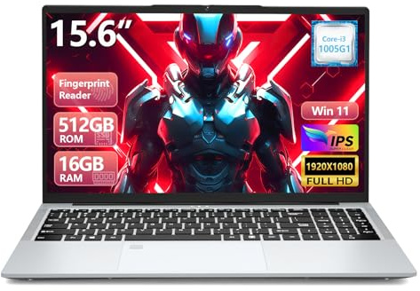 15,6 Ordenador Portátil con Core i3-1005G1 Procesador, Win 11 PC Portátil 16GB DDR4 RAM 512GB SSD, Laptop 1080P FHD IPS Pantalla, Computadora Portátil con Teclado Retroiluminado WIFI6 USB3.0 6000mAh