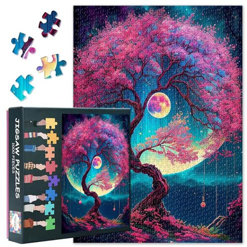 Puzzle para adultos, 1000 piezas, luz de luna, árbol, paisaje, cielo nocturno, arte, juego familiar, decoración del hogar, desafío, 70 x 50 cm