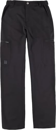WORKTEAM Pantalón Elástico Slim Fit, Ideal para Trabajo, Tiempo Libre, de Verano, Muy Fino (145 g/m2), Multibolsillos con Cremalleras, Cintura Ajustable y Tejido Resistente. Unisex Negro L