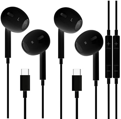 2 Pack USB C Headphones for Apple iPhone 17 16 15, Type C Earphones with Microphone&Noise Cancelling Wired Earbuds for iPhone 17 16 15 Pro Max, iPad Pro,Galaxy S25 S24 Ultra,Pixel 9 (Black)