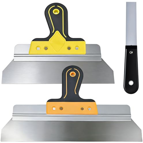 Espatula Masilla, 3 Piezas Espátula para Alisar Superficies de Acero al Carbono, Espatulas Pladur con Mango de Plástico para Paneles de Yeso, Enlucido y Eliminación de Papel Tapiz