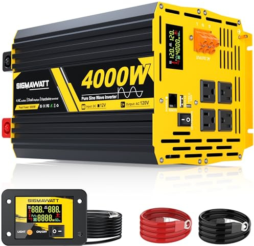4000W Pure Sine Wave Inverter,12V DC to 120V AC–Heavy Duty Power Inverter for Off Grid Solar Energy,RV,Home Backup,Water Pump,Power Tool and Microwave with Led Display and Remote Monitoring