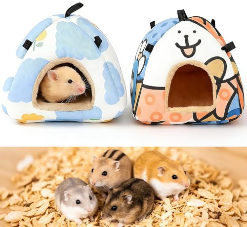 PERSENTU 2 Pcs Guinea Pig & Hamster Bed House Hideout, Warm Washable Small Animal Cage Accessories for Hamsters, Gerbils, Mice