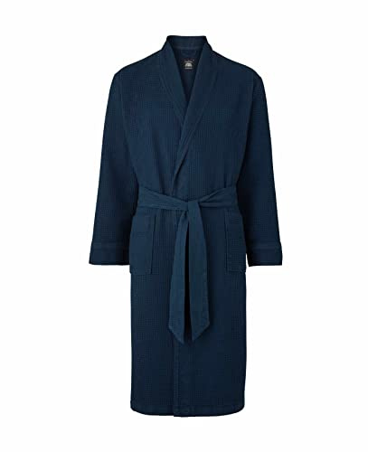THE SAVILE ROW COMPANY LONDON Men's Lightweight Soft Cotton Waffle Kimono Bathrobe Dressing Gown - Navy - X-Large