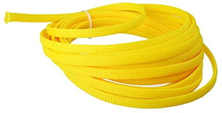 Othmro 5 m/16.4ft PET extensible trenzado manga de malla de alambre flexible amarillo, gestión de cables para oficina en casa
