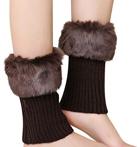 Beinwärmer Damen Kurze Stulpen Socken Winter Warme Stiefel Abdeckung Boot Cover Kunstfell Beinstulpen Strick Legwarmers Einfarbige Stiefelstulpen Gestrickte Stiefelsocken Frauen Bekleidungszubehör